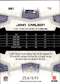 2008 Score - Scorecard #361 John Carlson Back