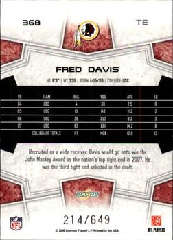 2008 Score - Scorecard #368 Fred Davis Back