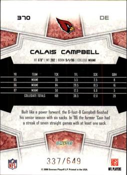 2008 Score - Scorecard #370 Calais Campbell Back