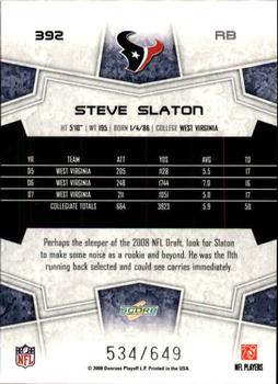 2008 Score - Scorecard #392 Steve Slaton Back
