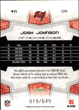 2008 Score - Scorecard #411 Josh Johnson Back