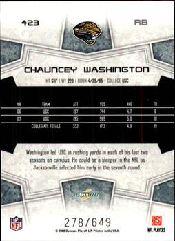 2008 Score - Scorecard #423 Chauncey Washington Back