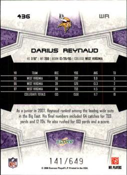 2008 Score - Scorecard #436 Darius Reynaud Back