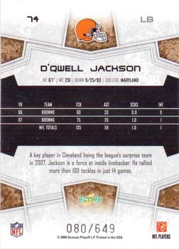 2008 Score - Scorecard #74 D'Qwell Jackson Back
