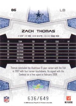 2008 Score - Scorecard #86 Zach Thomas Back