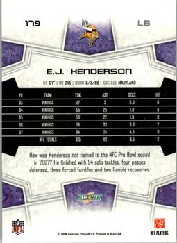 2008 Score - Super Bowl XLIII #179 E.J. Henderson Back