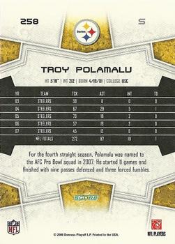 2008 Score - Super Bowl XLIII #258 Troy Polamalu Back