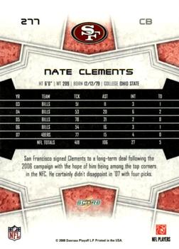2008 Score - Super Bowl XLIII #277 Nate Clements Back