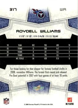 2008 Score - Super Bowl XLIII #317 Roydell Williams Back
