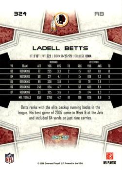 2008 Score - Super Bowl XLIII #324 Ladell Betts Back