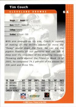 2002 Score #64 Tim Couch Back