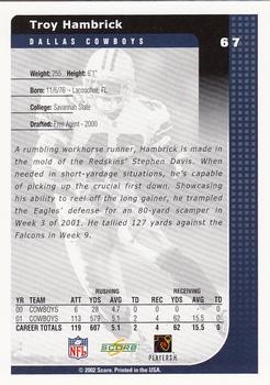 2002 Score #67 Troy Hambrick Back