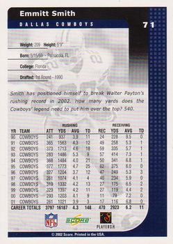 2002 Score #71 Emmitt Smith Back