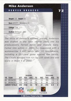 2002 Score #72 Mike Anderson Back