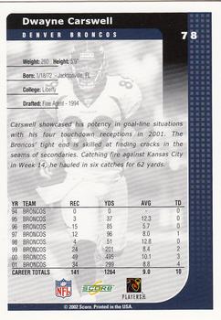 2002 Score #78 Dwayne Carswell Back