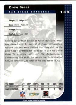 2002 Score #189 Drew Brees Back