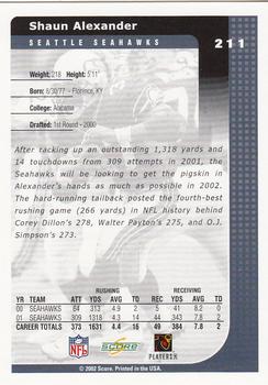 2002 Score #211 Shaun Alexander Back