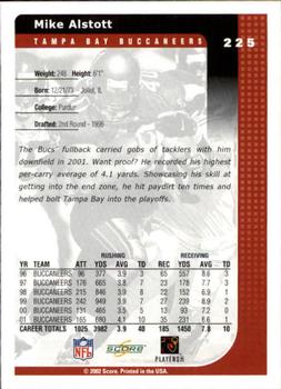 2002 Score #225 Mike Alstott Back