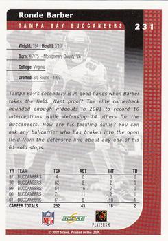 2002 Score #231 Ronde Barber Back