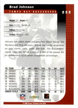 2002 Score #232 Brad Johnson Back