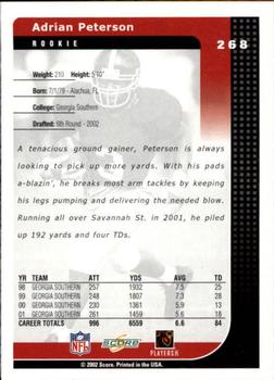2002 Score #268 Adrian Peterson Back