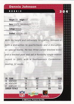 2002 Score #304 Dennis Johnson Back