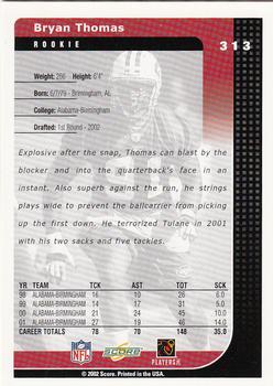 2002 Score #313 Bryan Thomas Back