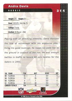 2002 Score #314 Andra Davis Back
