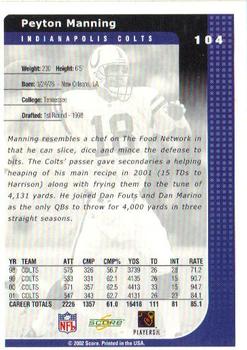 2002 Score #104 Peyton Manning Back