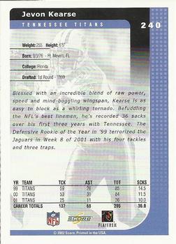 2002 Score #240 Jevon Kearse Back
