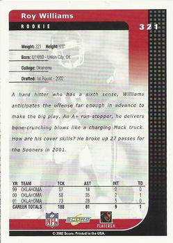 2002 Score #321 Roy Williams Back