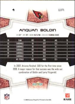 2008 Score - Super Bowl XLIII Black #4 Anquan Boldin Back