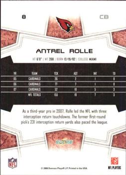 2008 Score - Super Bowl XLIII Black #8 Antrel Rolle Back