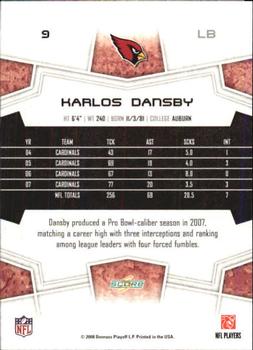 2008 Score - Super Bowl XLIII Black #9 Karlos Dansby Back