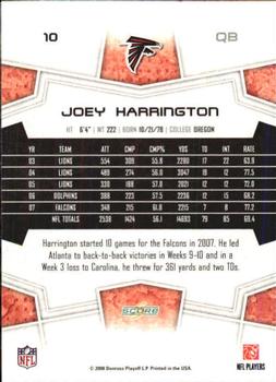 2008 Score - Super Bowl XLIII Black #10 Joey Harrington Back