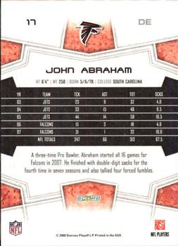 2008 Score - Super Bowl XLIII Black #17 John Abraham Back