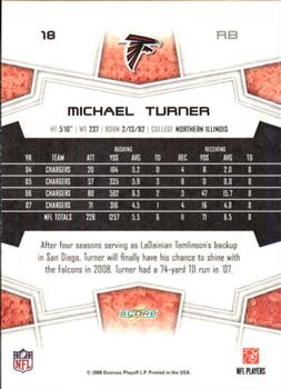2008 Score - Super Bowl XLIII Black #18 Michael Turner Back
