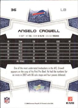 2008 Score - Super Bowl XLIII Black #36 Angelo Crowell Back