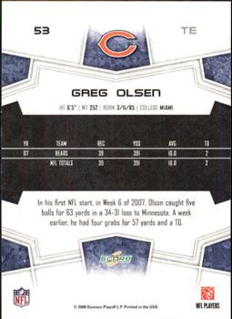 2008 Score - Super Bowl XLIII Black #53 Greg Olsen Back