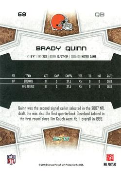 2008 Score - Super Bowl XLIII Black #68 Brady Quinn Back
