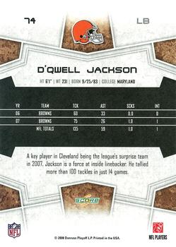 2008 Score - Super Bowl XLIII Black #74 D'Qwell Jackson Back