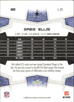 2008 Score - Super Bowl XLIII Black #85 Greg Ellis Back