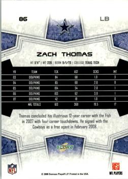 2008 Score - Super Bowl XLIII Black #86 Zach Thomas Back