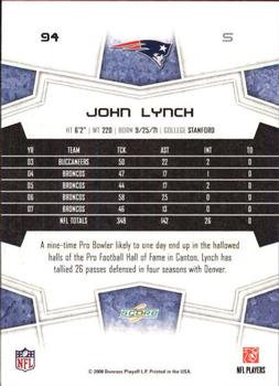 2008 Score - Super Bowl XLIII Black #94 John Lynch Back
