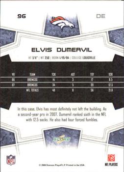 2008 Score - Super Bowl XLIII Black #96 Elvis Dumervil Back
