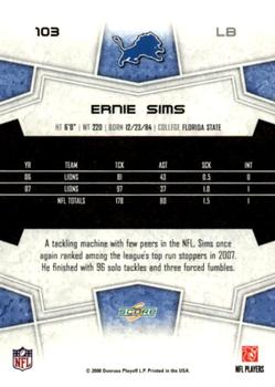 2008 Score - Super Bowl XLIII Black #103 Ernie Sims Back