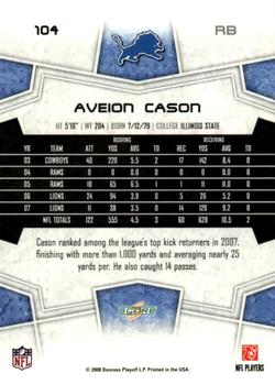 2008 Score - Super Bowl XLIII Black #104 Aveion Cason Back
