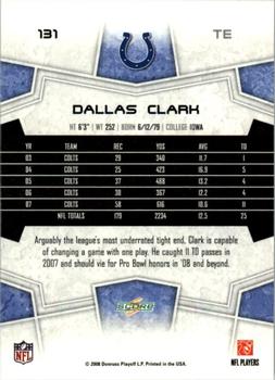2008 Score - Super Bowl XLIII Black #131 Dallas Clark Back
