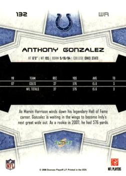 2008 Score - Super Bowl XLIII Black #132 Anthony Gonzalez Back