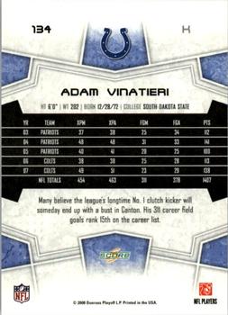 2008 Score - Super Bowl XLIII Black #134 Adam Vinatieri Back